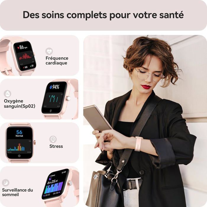 Montre Connectée Femme Avec Alexa Et Appels Bluetooth - Écran 1.91", IP68, Suivi Santé, 110 Modes Sport, Compatible Android IOS