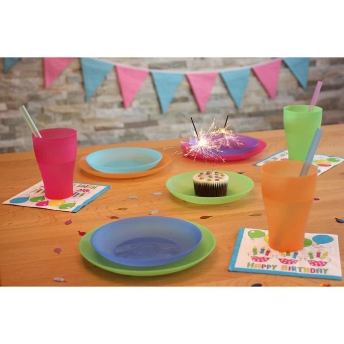 idea-station Neo gobelet plastique reutilisable 12 x 250 ml - couleur -  gobelet enfant incassable - verre plastique reutilisable pour anniversaire