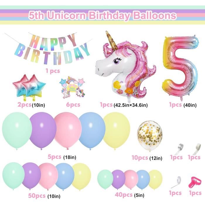 4 ans decoration anniversaire licorne fille,kit pastel ballon licorne anniversaire  fille avec bannière de joyeux anniversaire[A330] - Cdiscount Maison