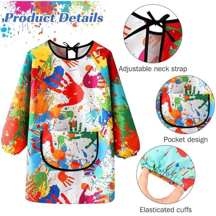 VMUTGA 2 Pièces Tablier Peinture Enfant, Blouse Peinture Enfant 6-12 Ans Imperméables Tablier Manches Longues Réutilisable avec Poche pour Filles Garçons L'école Activités Peinture Cuisine Artisanat