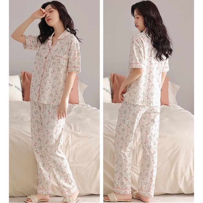 Pyjama Femme Manches Courtes + Pantalon 3/4 - Coton Confortable