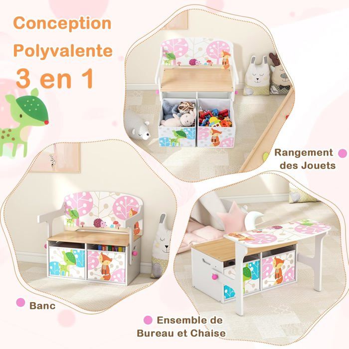 GOPLUS 3 en 1 Cheval à Bascule Enfants, Porteur Enfants Cheval à Bascule avec Rangement, 4 Roues Universelles, Convertible avec Planche d'Équilibre Amovible, Charge 25 KG,64 x 34 x 36 CM