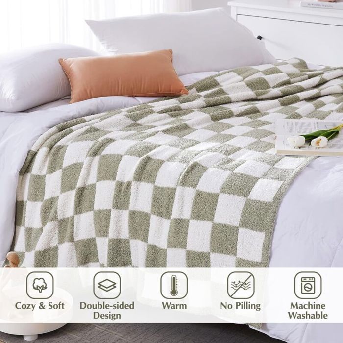 LumiSyne Plaid Polaire Style Simple Classique Motif Zèbre Pied De Poule Douillette Doux Couverture pour Canapé Lit Chaud Jetés De Lit Peluche Salon Voyage 170x130cm