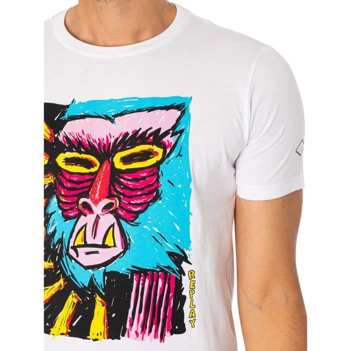 Replay Singe T shirt graphique Homme Blanc Blanc Cdiscount