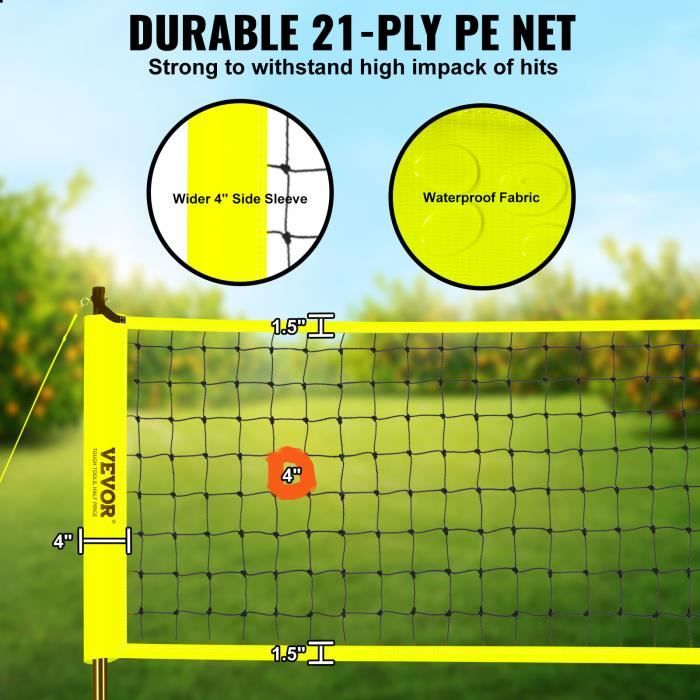 Set Filet De Volleyball Extérieur Professionnel PATIASSY, 32 Pieds, Poteaux Alu Réglables, Noir/orange