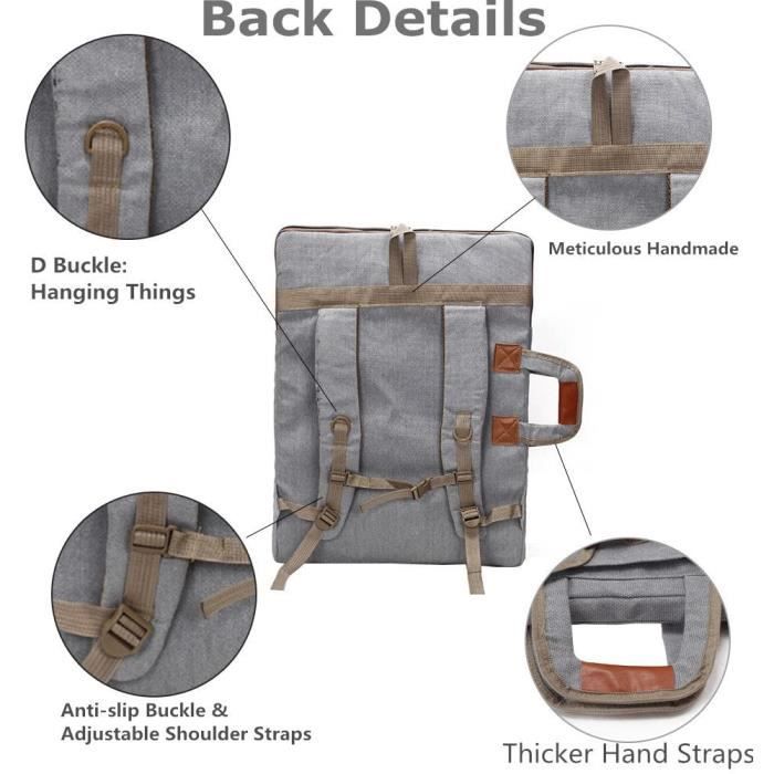Sac De Transport étanche Pour Artistes Et étudiants - Planche à Dessin, Carnets De Croquis - Tissu Oxford, Gris
