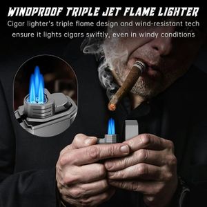 Briquet Torche Double Jet Avec Coupe-cigare - Rechargeable Au Butane, Flamme Réglable - Couleur Grain Marron
