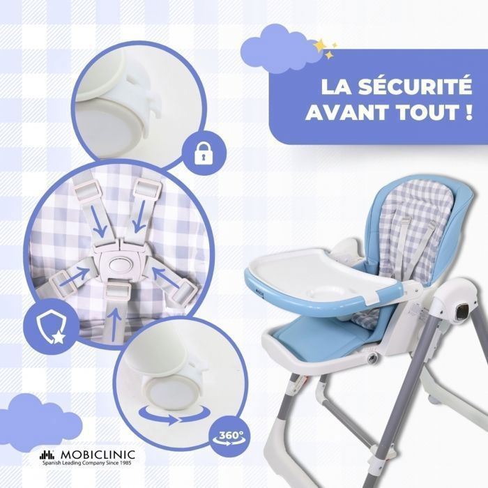 Chaise Haute 2 En 1 Pliable Pour Bébé - Repose-pieds, Plateaux, Hauteur Réglable Bleu