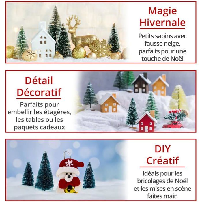 Lot De 9 Mini Sapins De Noël Artificiels Avec Effet Neige - 9,5/15/19 Cm, Base En Bois - Décoration De Table - 9