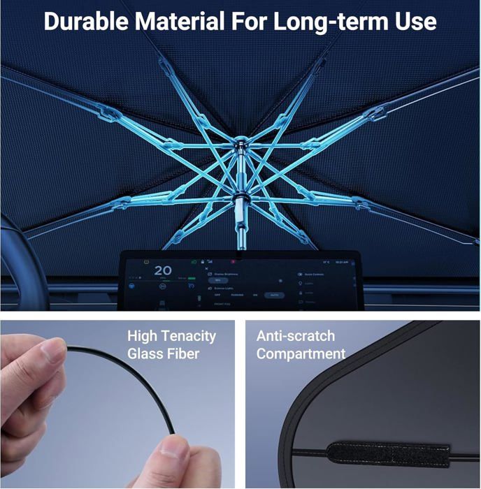 Pare Soleil Voiture Pare Brise Avant. Parapluie Soleil SUV Et Camion Pare Soleils Pour Pare Brise Avant Auto Resistant Aux Uv Avec Axe Rotatif A 360 Et Revetement En Titane 1 140 X 80 Cm 92018669