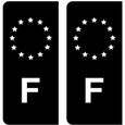 Autocollants Stickers plaque immatriculation voiture auto F France Union Européenne Europe EU Noir étoiles Blanches-0