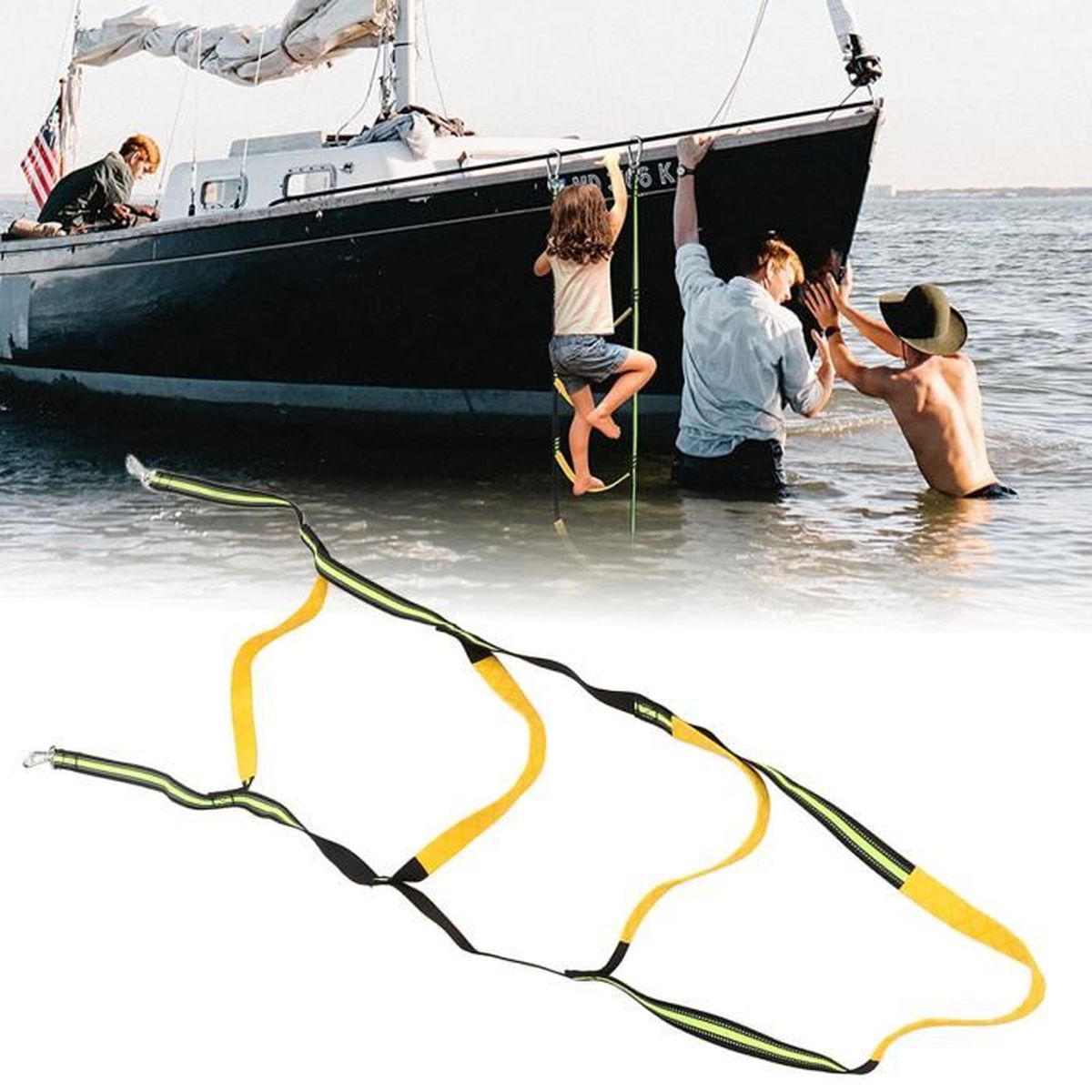 Échelle De Corde Portable 4 Marches Pour Bateau Gonflable, Kayak - Légère, Antidérapante, Avec Sac