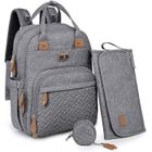 Sac à dos à langer Dikaslon - Grand Sac Avec Matelas à langer et attache tétine Pour bébé, Sangles de Poussette (Gris)