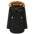 FONDUPIN Parka Femme,Chaleureuse Parka Femme d'automne d'hiver,Mode Parka Femme Longue à capuche Fausse Fourrure Grande Taille-Noir