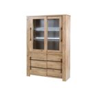 TOUSMESMEUBLES Vitrine 4 portes à LED Chêne Miel/Métal - STERA - L 145 x l 48 x H 212