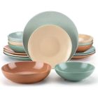 Service de table complet, vancasso Assiette, Série SABINE-M 16 pièces, Design Moucheté sésame Semi-mat - Couleur Mélangée