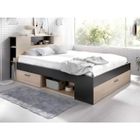 VENTE-UNIQUE Lit avec tête de lit rangements et tiroirs - 140 x 190 cm - Coloris : Naturel et anthracite - LEANDRE