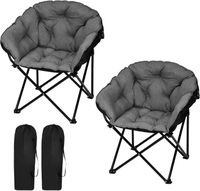 WOLTU 2x Chaise Pliante Camping, Fauteuil de Pêche Rembourré en Lin et Tissu Oxford, Léger et Portable, Noir+Gris Foncé W0ETT0191-2