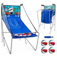 COSTWAY Jeu de Basket-ball d'Arcade Pliable-Double Tir-8 Modes de Jeu-Score Electronique Sonore-4 Ballons,Pompe-4 Joueurs Bleu Vert