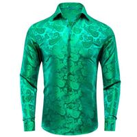 Chemise-chemisette,Hi-aught-Chemise en satin vert Industries celle pour homme,chemise habillée à manches longues,col - PCY-1622[B8]