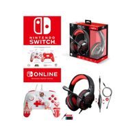 Pack Manette SWITCH Filaire Nintendo MARIO ROUGE ET BLANC Officielle + Casque Gamer PRO H3 Rouge SPIRIT OF GAMER SWITCH