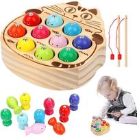 Jeu De Pêche Magnétique En Bois Montessori - Jouet éducatif Pour Enfants 2 à 5 Ans (10 Poissons, 2 Cannes)