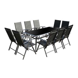 Ensemble table et chaise de jardin Salon de jardin - 10 places - RIMINI - Concept Usine - Aluminium - contemporain - Gris