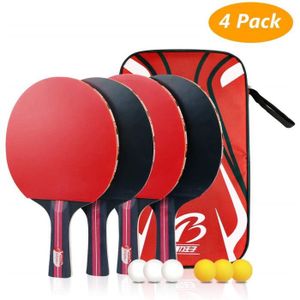 REVETEMENT RAQUETTE 4 Pack Raquette de Ping Pong Set, Ping Pong Portable Raquette de Tennis de Table pour Débutants et Joueurs Avancés 
