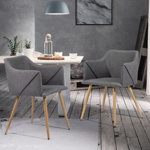 Lot De 2 Fauteuil Chaise Scandinave Tissu Gris Foncé Pieds