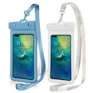 BIDON - SAC ÉTANCHE Pochette Étanche Smartphone OUTUOTWQ IPX8 pour iPhone Samsung Huawei - Lot de 2 Bleu et Blanc