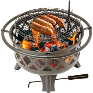 BRASERO - ACCESSOIRE Firebowl Brasero avec grille de barbecue, panier à feu pour le jardin, Ø 75 x 60 cm, grille de cuisson pivotante et amovible Ø 573