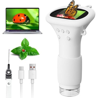 ZQEJEFD Microscope Portable pour Enfants, 1000X Mini Microscope Numérique avec Écran IPS 2,0 et 8 LED, Microscopes de Poche USB Type-C Compatible PC, Jouet Scientifique pour Enfants dès 3 Ans, Jaune