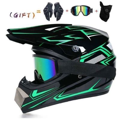 Casque de motocross adulte ANTCOOL avec lunettes sans couverture complète - Casque adulte 1 paire de gants