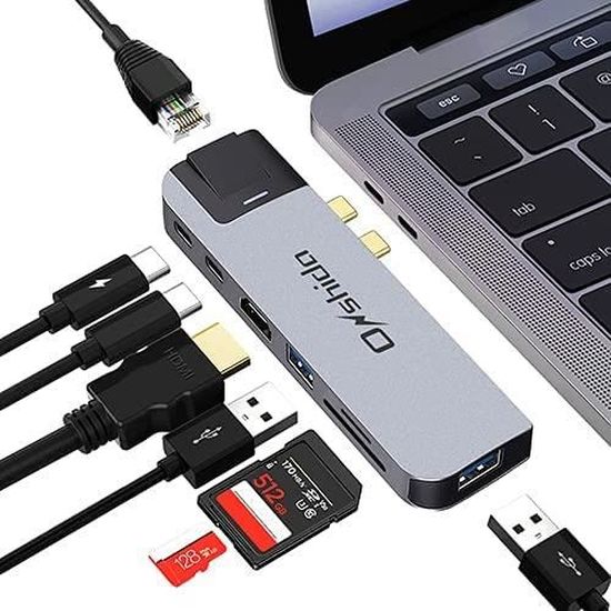 100 W Alimentation USB C Compatible avec Les MacBook Pro 13et 15 Lecteur de Carte TF/SD 8 en 1 Adaptateur Dual Type C Thunderbolt 3 Hub avec 4K HDMI 3 Ports USB 3.0 Strenter Hub USB C 100 W Alimentation USB C Compatible avec Les MacBook Pro 13et 15 Lecteur de Carte TF/SD 8 en 1 Adaptateur Dual Type C Thunderbolt 3 Hub avec 4K HDMI 3 Ports USB 3.0 Strenter Hub USB C