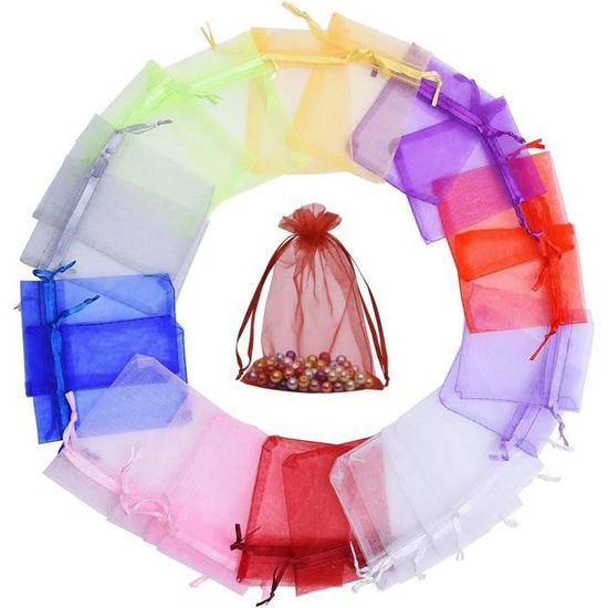 100PCS Sachets Organza 10x15cm Blanc Avec Cordon - Pochette Cadeau Mariage, Bijoux & Halloween