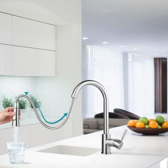 Mitigeur De Cuisine Avec Douchette Blanc Extensible,Robinet Cuisine