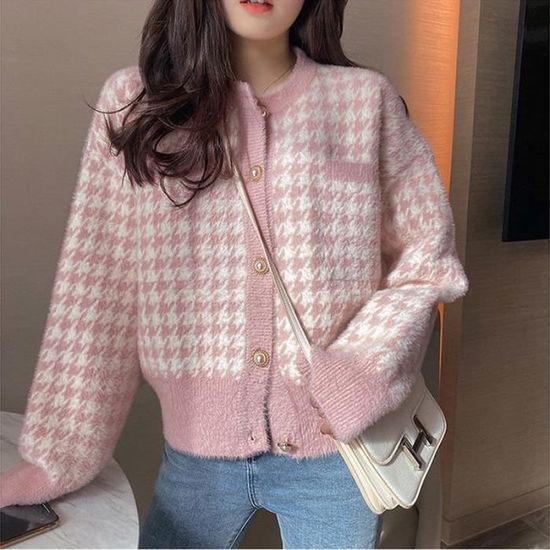 Cardigan Zara Long Bleu à Carreaux Pied-de-poule – Col V, Manches Longues, Taille S