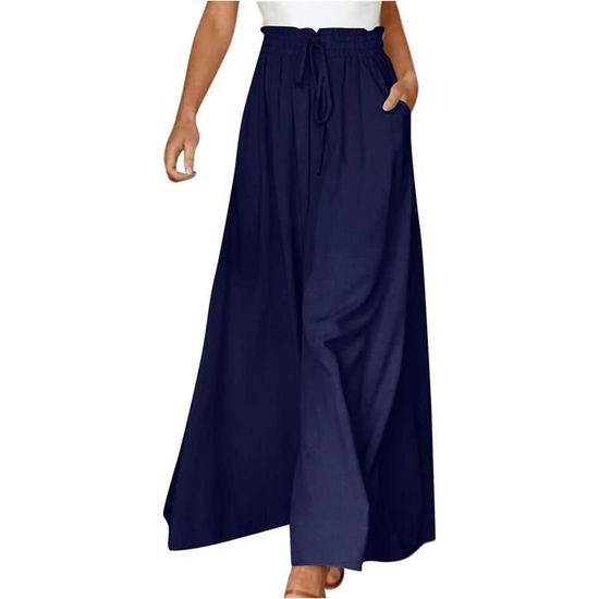 Pantalon Fluide Femme été - Tissu Léger, Taille Haute élastique, Poches - Coupe Large, Confort Yoga Et Détente - 6