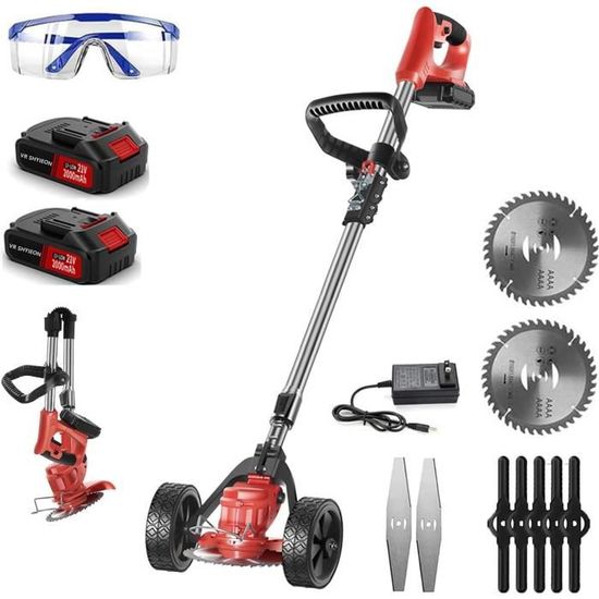 Débroussailleuse électrique Sans Fil 3 En 1 - 21V 2.0Ah, 4 Lames Incluses, Manche Télescopique, Pour Jardin