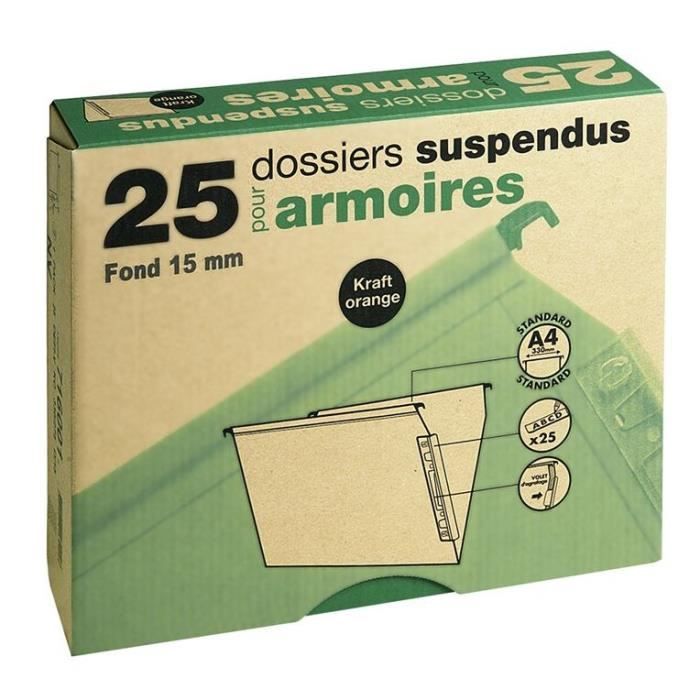 Dossiers Suspendus Tiroir Kraft Orange - Boîte De 25 - Fond 30mm