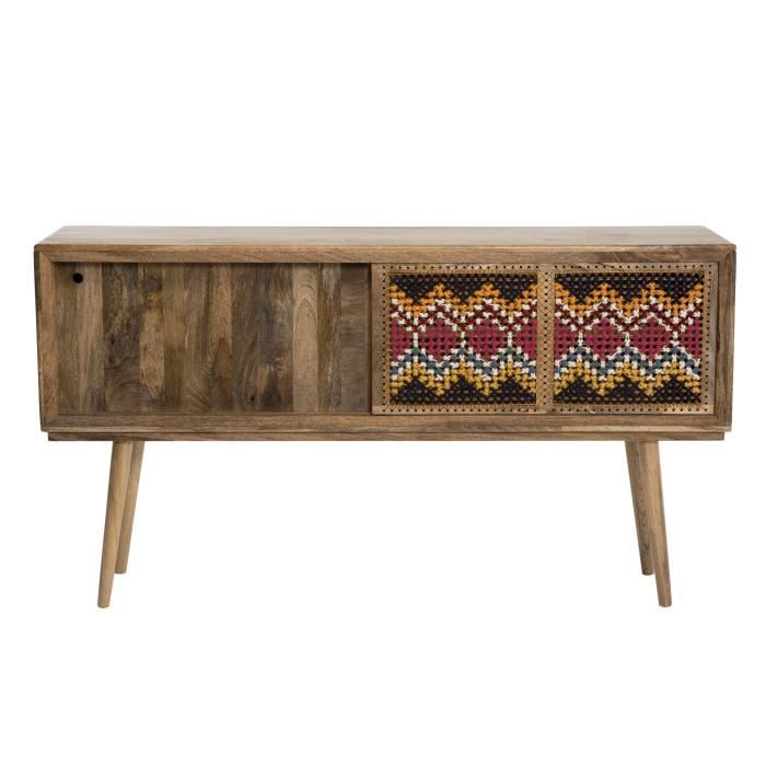 MACABANE IRENE - Console bois Manguier 160x35cm 2 portes coulissantes 1 étagère Ubud