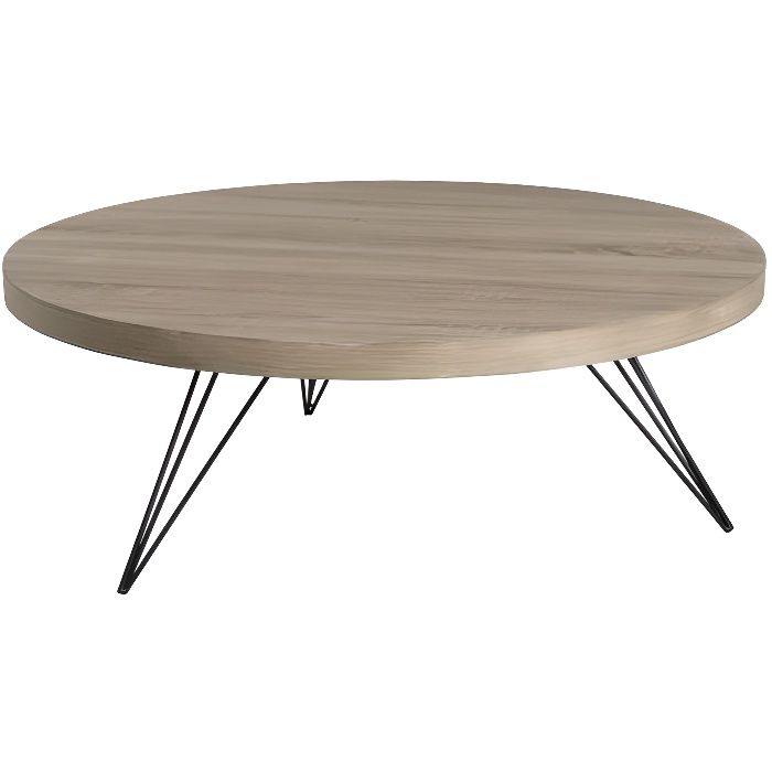 Melbourne Table Basse Ronde Scandinave En Mdf Placage Chene Verni Et Metal Noir 90x90 Cm Achat Vente Table Basse Table Basse Ronde 90x90 Cm Cdiscount