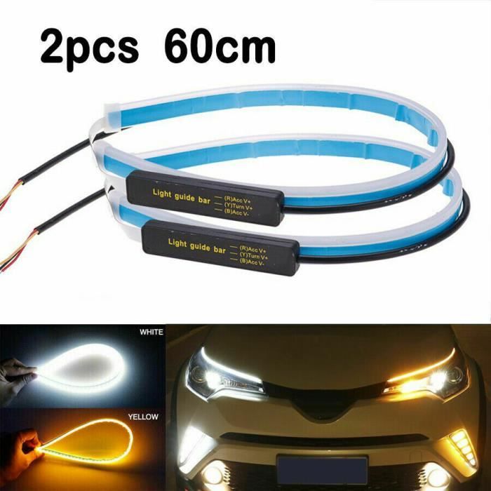 Tuyau flexible pour feux diurnes Barre de clignotant à LED, Superfine DRL 2 × 60cm