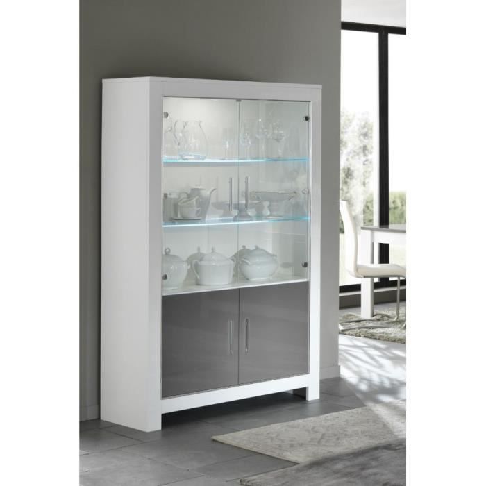 VITRINE MODENA 2 PORTES BLANC GRIS LAQUE