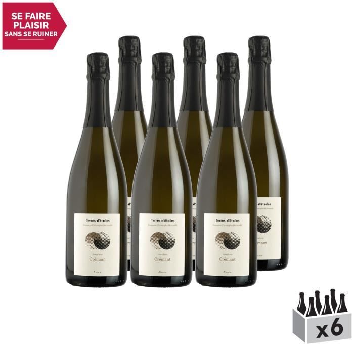 Alsace Crémant Extra Brut Blanc - Lot de 6x75cl - Terres d'étoiles - Vin AOC Blanc d' Alsace - Cépages Pinot Auxerrois, Chardonnay,