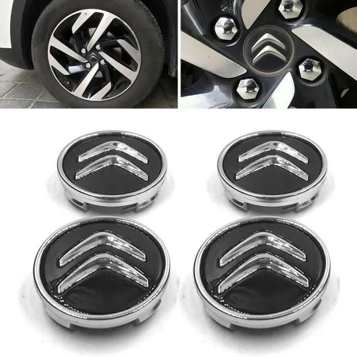 Cache moyeux Citroen Enjoliveurs de 60 mm pour C2 C4 C5 C6 C-Quatre Logo Noir/chromé 4pcs