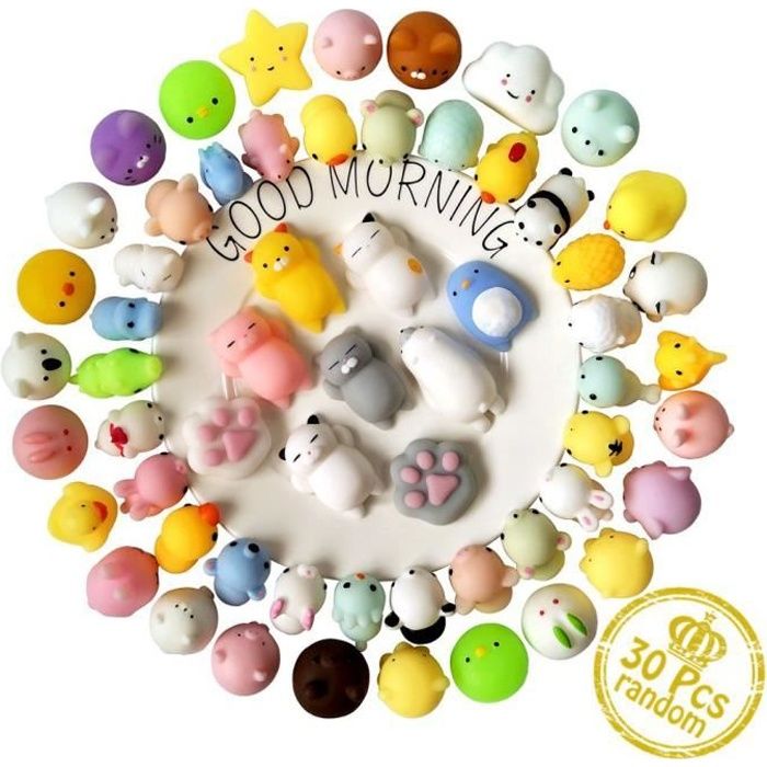 30 Pcs Mini Squishies Mochi Animaux Stress Jouets Panda Squishy Cat Stress Reliever