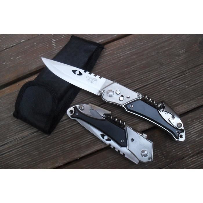 Couteau De Secours Multifonctions Lame Acier 10 Cm Manche Résine 12 Cm Outdoor