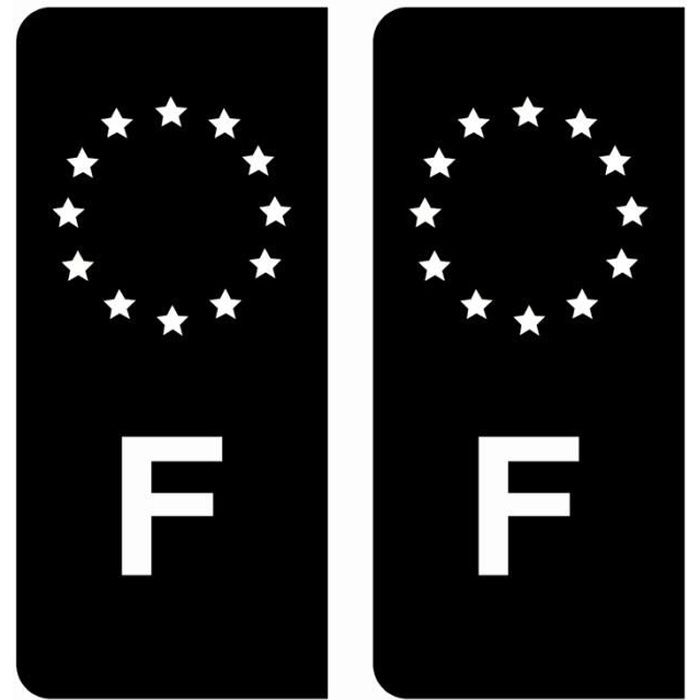 Autocollants Stickers plaque immatriculation voiture auto F France Union Européenne Europe EU Noir étoiles Blanches