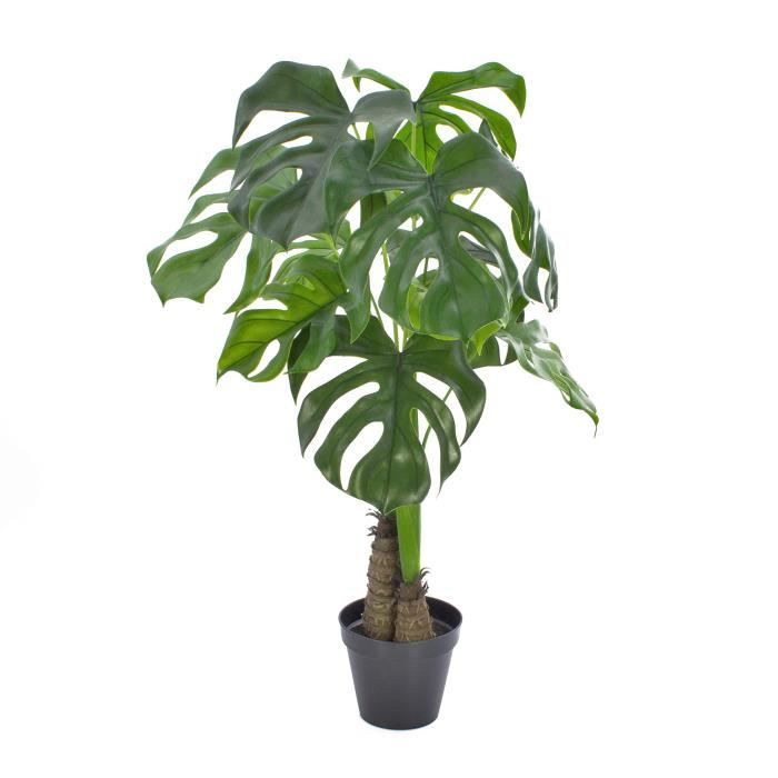 Lot 2 x Plante de type Philodendron (Monstera Deliciosa), 12 feuilles, pot décorative, vert, 90cm, résistant aux intempéries